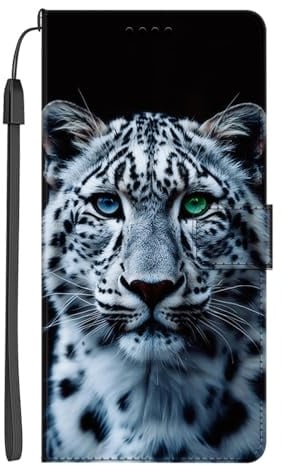 EuoDuo Kompatibel mit iPhone 13 Hülle zum Klappen PU Leder Handyhülle Kartenfach Handytasche Tier Muster Klapphülle Magnetisch Schutzhülle - Schwarz Weiß Leopard