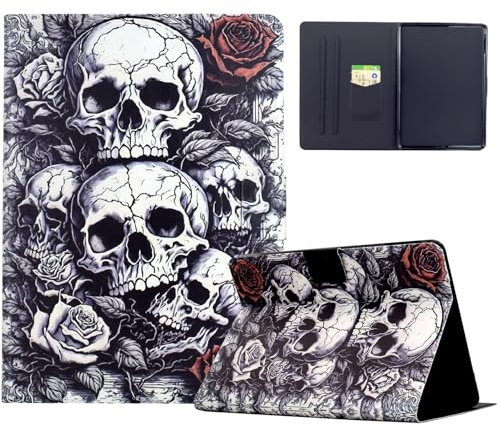 Mldjomid Funda Compatible con Kindle (11a generación, 2024/2022) 6 Pulgadas Tableta Funda PU Cuero Flip Protectora Carcasa con Función de Soporte para 6 Kindle 11th Gen, Huesos Blancos y Negros
