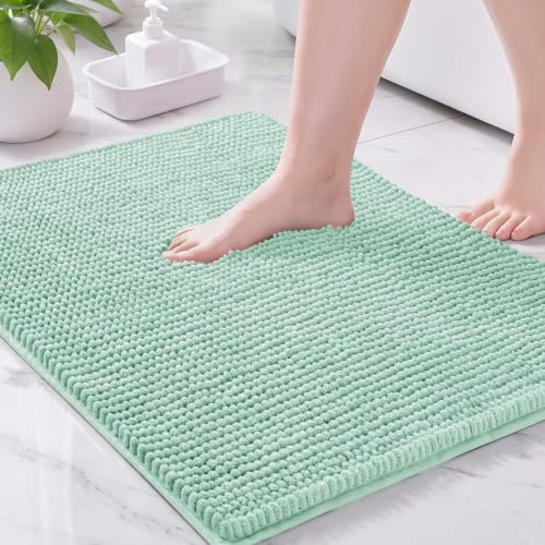 Exclusivo Mezcla Badematte Chenille Badteppich für Badezimmer 50x80 cm | Badvorleger, Badezimmerteppich, Fußmatte für Dusche, Waschbar, Saugfähig und Rutschfest, Weich und Leicht, Salbeigrün