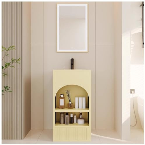 ZTGL Vasques sur Pied Moderne, Lavabo Évier sur Colonne de Salle de Bain, Meuble de Salle de Bain sous Vasque sur Pied, Meuble sous Lavabo, Industriel Lave Main Vasque Lavabo C, with LED Light