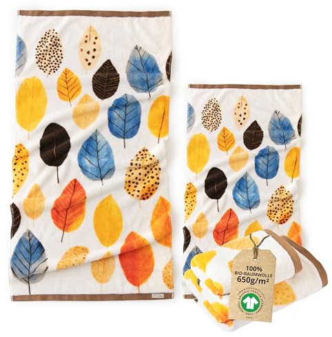 ZWOLTEX - Handtücher Premium Art Design - Autumn, Bedrucktes Handtuch Set: 50x100 und 70x140 cm, Badehandtuch aus 100% Organic Baumwolle 650g mit GOTS-Zertifikat, Weich und Saugfähig Towel