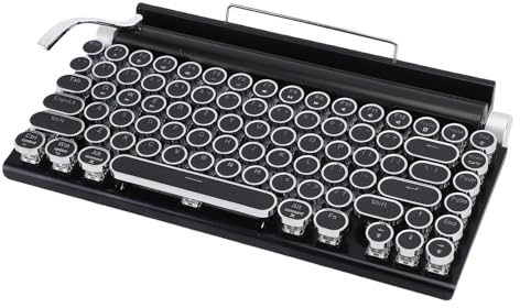 VBESTLIFE Retro -Schreibmaschinen -Tastatur mit Runden Tastatur und Metallrahmen, Drahtlose BT mechanische für Tablet Computer Telefon, 14 Hintergrundbeleuchtungsmodi (Black)
