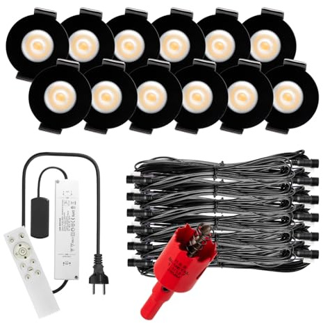 S-Polytec PREMIUM Mini LED- Einbauspots Warmweiss 3.000K, SMARTHOME TUYA, DIMMBAR, IP65, FUNK 3W Terrassenüberdachung mit Fernbedienung (SCHWARZ, 12x SMARTHOME LED-SET (Warmweiß))