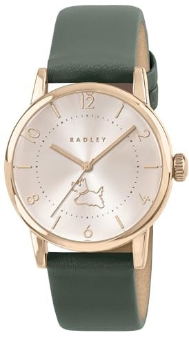 RADLEY Rose Gold Plated Case Hunter Green Leather Strap Watch RY21940A