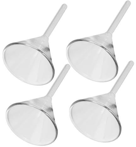 Sosoport 4 Pezzi Imbuto in Vetro Scientifico Trasparente Bocca Larga per Laboratorio Resistente Calore e Sostanze Chimiche per Ricarica Sicura di Olio Lampada e Uso in Campeggio