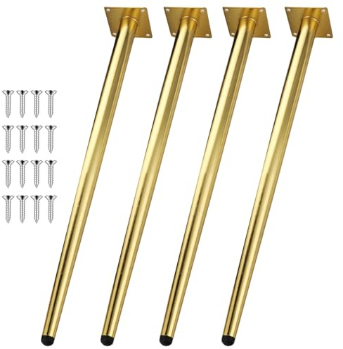 4 Stück Metall Tischbeine Für Couchtisch/Nachtständer/Stühle, Vertikale Ersatz Stützfüße Beine Hoch 20cm-75cm, Rostfrei Und Langlebig, Starkes Schweißen Schraubbefestigung(Gold,40cm)