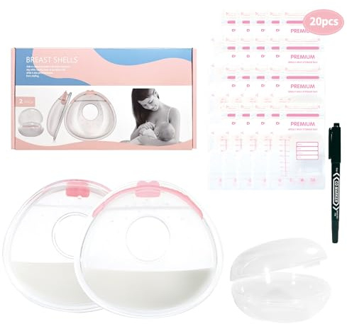 Oiomniv Milchauffangschalen Stillen, 2 Stück Brustschalen 70 ML Silikon | Muttermilch Auffangschale BPA-frei Milchfänger Wiederverwendbare Brustschalen mit 20 Muttermilchbeutel, Dual-End Pen