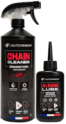 HUTCHINSON – Lot de Dégraissant pour Chaîne (1 L) + Lubrifiant ALLSEASON LUBE Toutes Conditions (125 mL) – Anti-Corrosion – Made in France.