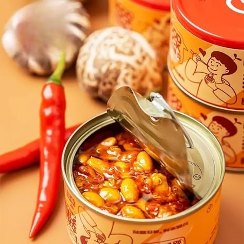 Delicious mushroom sauce, red pepper shiitake mushroom sauce, Chinese red oil chili paste 80g/can, fresh vegetable salad dressing, hot pot seasoning, side dish, condiment (6 cans,Soybean Flavor)