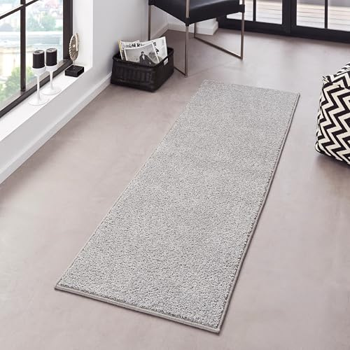 Hanse Home Pure Teppich – Wohnzimmerteppich dichter Kurzflor Robust Schlafzimmerteppich einfarbig Modern für Esszimmer, Wohnzimmer, Kinderzimmer, Flur, Schlafzimmer, Küche – Grau, 80x400cm