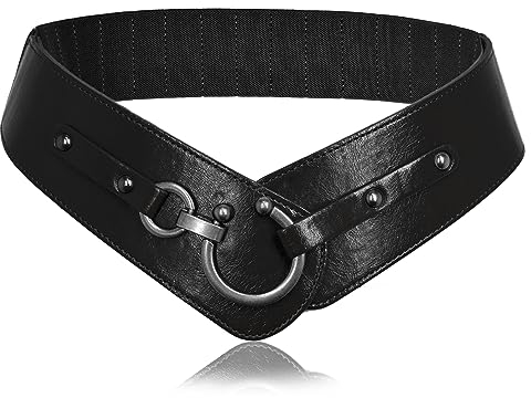 TY belt Damen Ledergürtel Mode Runde Haken Design Breite Hüfrgürtel Elastische Gürtel schwarz