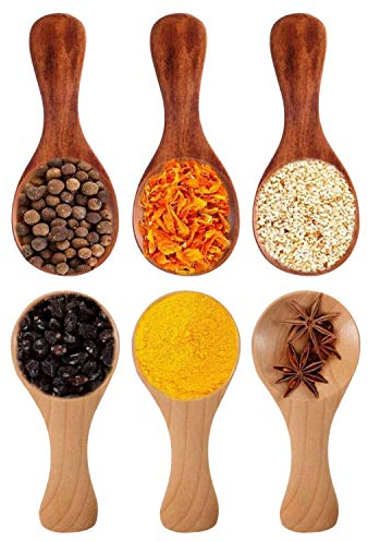 Feb.7 6 Pack Mini Wooden Spoons Baby Feed Spoons Scoop Sugar Salt Tea Leaf Milk Powder Scale Teaspoons Measuring Seasoning Spoons Small Short Handle Handmade Wooden Spoons