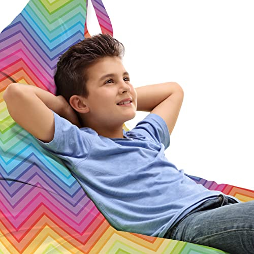 ABAKUHAUS Regenbogen Unicorn Spielzeugtasche Liegestuhl, Bunte Vivid Chevron, Hochleistungskuscheltieraufbewahrung mit Griff, Blau Mehrfarbig