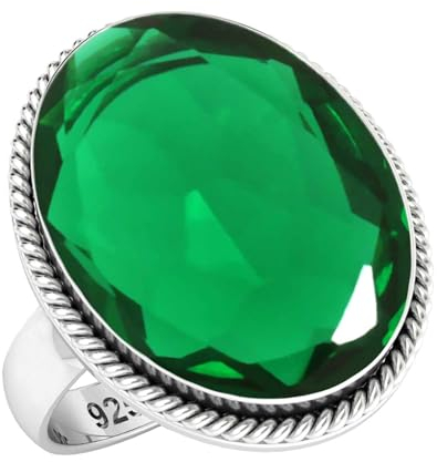 Jeweloporium 925 Silber Ringe für Damen Größe 58(18.5) Grün Smaragd simuliert mit Stein Kostüm Silber Ringe Muttertag Geschenk Jahrgang Schmuck