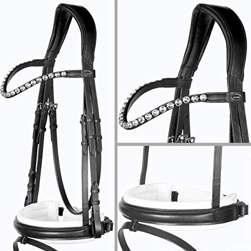 Heinick-Reitsport Trense anatomisch Motion Schwarz Weiß breites RH ~ Glow-Silver ~ Warmblut