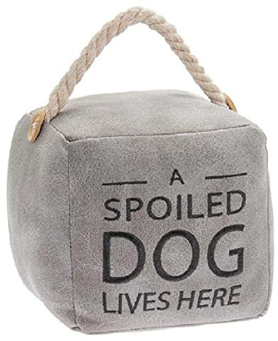 Grey Faux Leather Square - A Spoiled Dog Lives Here - Doorstop