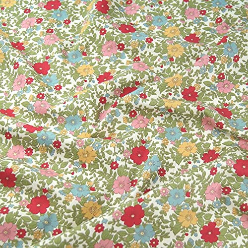 100% Cotton Poplin Fabric Rose & Hubble Colourful Flower Heads Floral - Red (Price Per Metre)