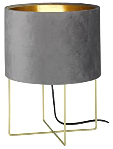 Tischleuchte, Aura | goldfarben| Stoffschirm| grau Samt/innen goldfarben| H: 32,00 cm, D: 24,00 cm| mit Schnurschalter| 1x E27 max. 40 Watt | 50460