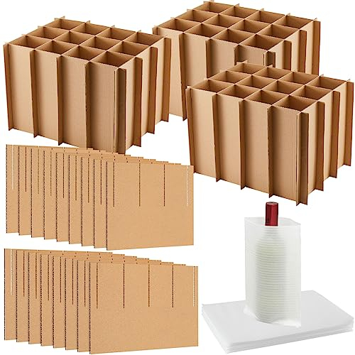 2 Sets Moving Box Glasses Divider Kits for Kitchen Dish Glassware Packing Shipping Storage Include 18 Pcs Corrugate Cell Dividers, 24 Pcs Foam Pouches Fits in 18 x 14 x 12 Inch, Box Not Included