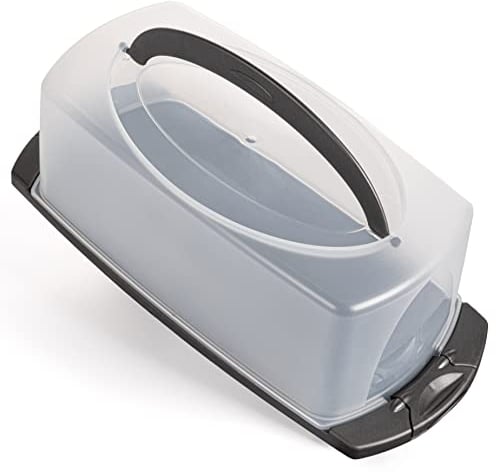 Hausfelder caja para tartas rectangular, porta tartas con tapa y asa