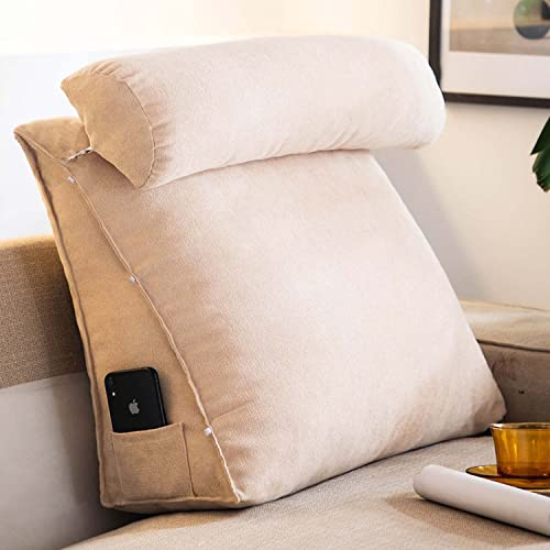 YASHANG Keilkissen Dreieckiges Lesekissen Kissen mit Verstellbarer Nacken, Rückenstütze Rückenlehnenkissen für Sofa Bett, Kopfteil Lendenwirbelstütze Kissen (Champagner)