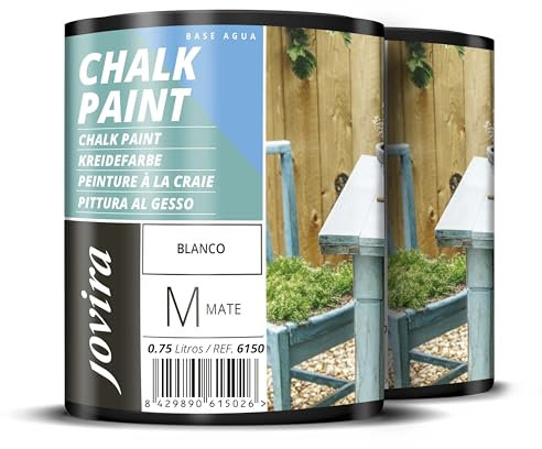 JOVIRA PINTURAS Pintura Tiza - Chalk Paint al Agua Mate. Renueva tus muebles con creatividad. (2x750 Mililitros, Blanco)