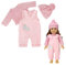 3 stück rosa Puppenkostüme, Zubehör für Neugeborene Puppen, süße Herbst- und Winterkostüme, Lange T-Shirts, Einteilige Hose, Hüte, 36-43 cm, geeignet für weibliche 18-Zoll-Puppen