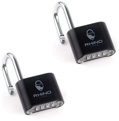 Rhino Lock Secure Lock - Black 4 Digit Combination Padlock for Gym, School & Work Lockers; Coded and Suitable for Outdoor Use with Fences, Hasps, Sheds & Toolboxes (Black 2- Pack)