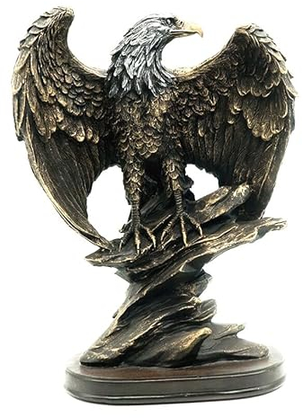 EatingBiting 26 cm patriotische Adler auf Felsen Statue Adler dekorative Bronze Edelrost Harz Figur Statue Wildvogel Adler Statue Glatzenadler Figuren Statuen für Heimdekoration Bronzeharz Ornamente