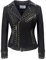 E-girl Damen Schwarz-2 Nieten Wildlederjacke Kunstleder Bikerjacke mit Reißverschluss,P0235,M