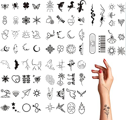 FAMIDIQGO 5 Blatt temporäre Tattoos, realistischer Effekt, semi-permanente Tattoo-Aufkleber, wasserdicht, langlebig, Nicht reflektierend, 77 Verschiedene kleine frische Muster