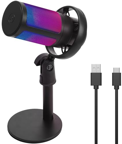 GiReich Gaming Microfono para PC USB, RGB de Micrófono de Condensador con Botón de Silencio, Filtro Anti-Pop para Ordenador PS4 PS5 Streaming, Podcasts, Producción Musical (Black)