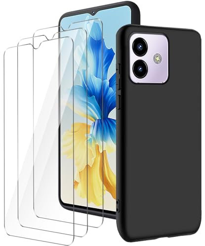 LYZXMY Cover per Cubot Note 40(6.56) Nero Custodia + 3 Pezzi Pellicola Protettiva in Vetro Temperato, Ultra Sottile in Silicone Protettivo Bumper TPU Morbido Gel Case