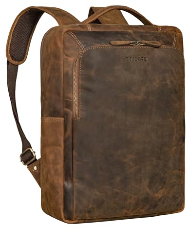 STILORD 'Martin' Einzigartiger Laptop Rucksack Leder 13+ 14 Zoll Groß Lederrucksack Damen Business Rucksack Herren Vintage Reiserucksack Echtleder, Farbe:calais - braun
