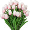 Nubry 30 Stück PU Real Touch Latex Künstliche Tulpen, Fake tulpen künstlich, fühlen Sich echt an, Blumenstrauß für Hochzeitsarrangements, Tafelaufsätze, Heimdekoration(Hellrosa)