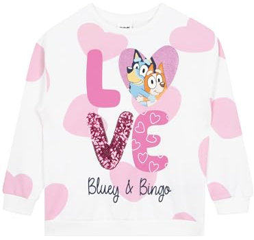 BlueY Pullover Mädchen | Bingo Kinder Pullover Mädchen | Baumwolle Sweatshirt Kinder | Weiß 128
