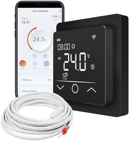 Mi-Heat Mi-750 Raumthermostat WLAN schwarz - Tuya Smart App Alexa Google Home - wassergeführte und elektrische Fußbodenheizung - Sensoren kalibrierbar
