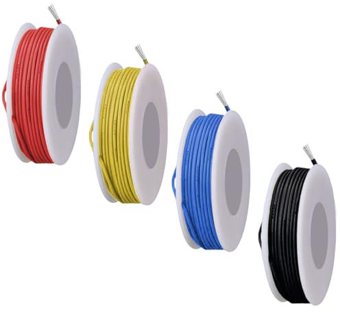 MKBKLLJY 22 Gauge Stranded Wire 300V PVC Electrical Wire 22AWG Insulation Tinned Coated Copper Wire Hook Up Wire 4Colors(Red/Yellow/Blue/Black) 5m/16.4ft Each Wire Assortment for Electronics DIY