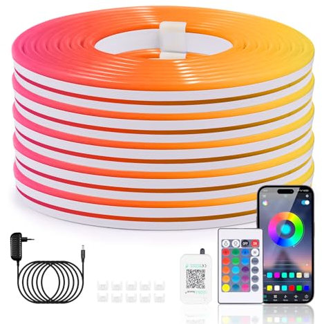 Wisada Bluetooth RGB Neon Strip 60M，24V 2 Rollen 30 Meter Silikon Flexibler Dimmbar LED Streifen, Musik Sync Timer-Einstellung Neon LED Lichtband mit Fernbedienung für Weihnachtsfeier