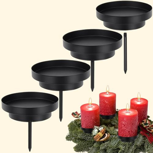 Kerzenhalter Adventskranz Stumpenkerzen 8 cm Adventskerzenhalter Schwarz 2 In1 Kerzenteller Adventskranz Metall, Abnehmbar Kerzenstecker für Adventskranz Teller, Weihnachten Dekoration