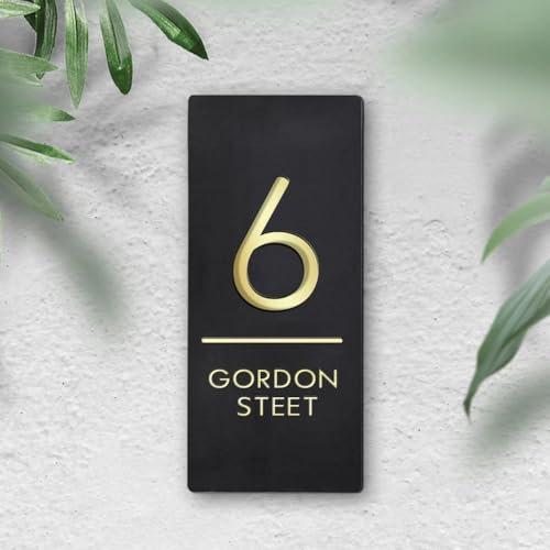 Vertical House Number Sign,Custom Address Sign,Outdoor Home Number Sign,Custom House Sign Door Number Plaque (Black-Gold)