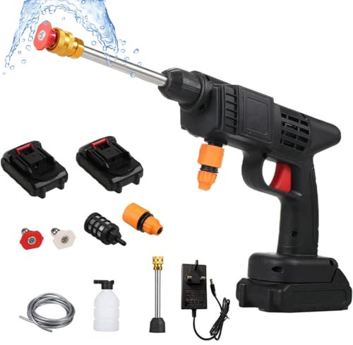 Battery operated pressure washer, 48 V 1500 Mah battery, with 6-in-1 nozzle, 5 m hose, for, watering plants, floor cleaning, pets, outdoor car cleaning tool (black)