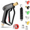 Pressure Washer Short Gun with Swivel - 3/8 Male Plug and 1/4” Quick Connector Coupler - Power Washer Gun, High Pressure Water Handle, Car Wash Foam Gun Compatible with Foam Cannon (With Nozzles Set)