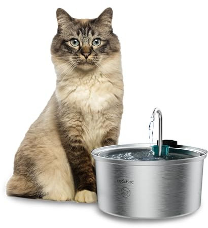Cecotec Fontaine Automatique pour Chats Pumba 3200 Refresh INOX. Capacité de 3,2 L, Acier Inoxydable, Filtre Haute Performance, silencieuse, Design en Cascade, IPX4, Nettoyage Facile