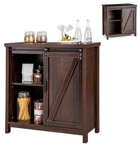 KOMFOTTEU Buffet Bas, Style Industriel, Meuble Cuisine, 4 Casier avec 2 Portes coulissantes, Meuble Rangement en Bois, Idéal pour Cuisine Salle à Manger, Salon, 80 x 40 x 82cm