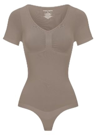 creamy fabrics Shapewear Damen Bauchweg Kurzarm Body String mit festem Halt
