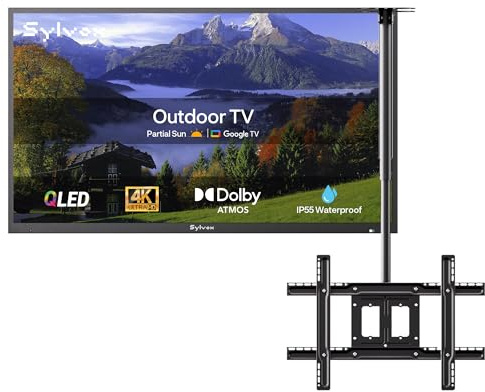 SYLVOX 43 TV Extérieur avec Housse et Support Plafond à écran - QLED 4K UHD 1000Nits, Smart Google Outdoor TV Étanche IP55, Google Assistant, pour Pool/Jardins/Terrasse (Deck Pro 2.0 QLED)