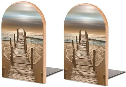 Serre-Livres en Bois de hêtre Sunset Bridge, organisateurs de Livres Robustes, Porte-Documents de Bureau pour la Maison ou Le Bureau