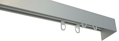 indeko OBJEKTSCHIENE STOCKHOLM, Innenlaufschiene mit BLENDE auf Maß, 2-Lauf, silber, Komplettset mit Zubehör