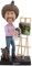 Royal Bobbles - Wackelkopffigur Bob Ross - mit Abnehmbarer Staffelei & Einer Auswahl aus 5 Gemälden